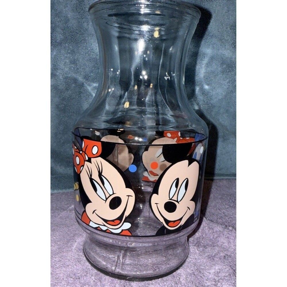 Vintage Disney Mickey Mouse and Friends Juice Carafe 9” Glass Jar Collectible - Picture 3 of 5